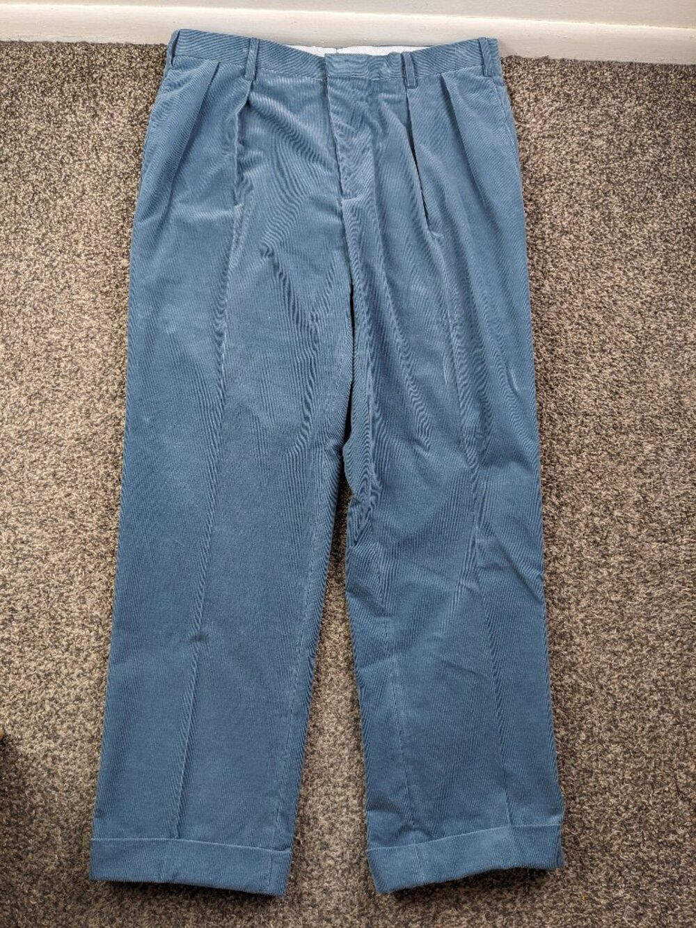 Ben Silver Pants Pontoglio 1883 Velvet Corduroy Pleated Blue 36x30 Italy Made
